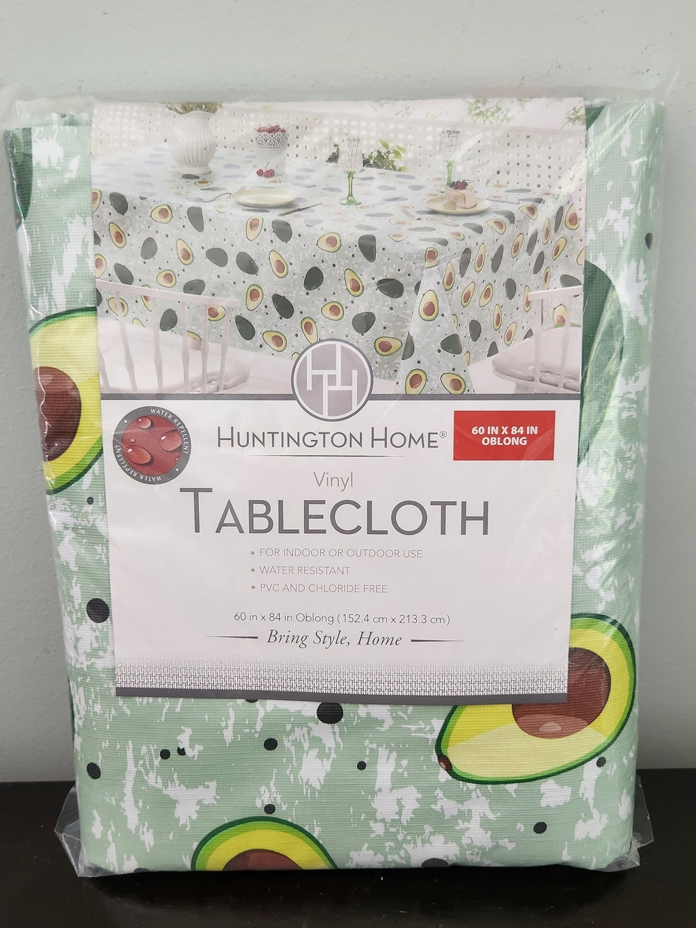 Huntington Home Avocado Pattern Vinyl Tablecloth - Green and Yellow